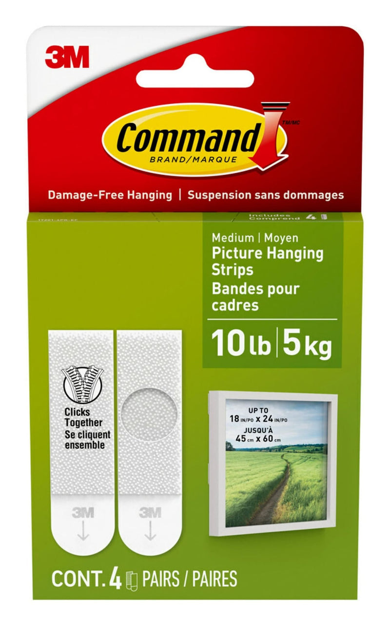 Command Medium Adhesive Picture Hanging Strips, White, 9-lbs, 3 Strips per Pack T6