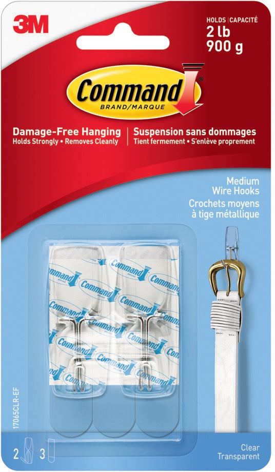 Command Medium Wire Toggle Hooks with Adhesive Strips, Clear, 2-lbs, 2 Strips per Pack P5
