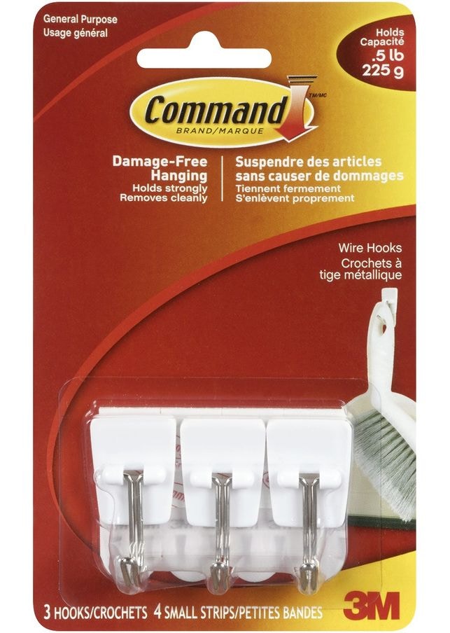 Command Micro Wire Utensil Hooks with Adhesive Strips, White, 0.5-lbs, 3 Strips Per Pack