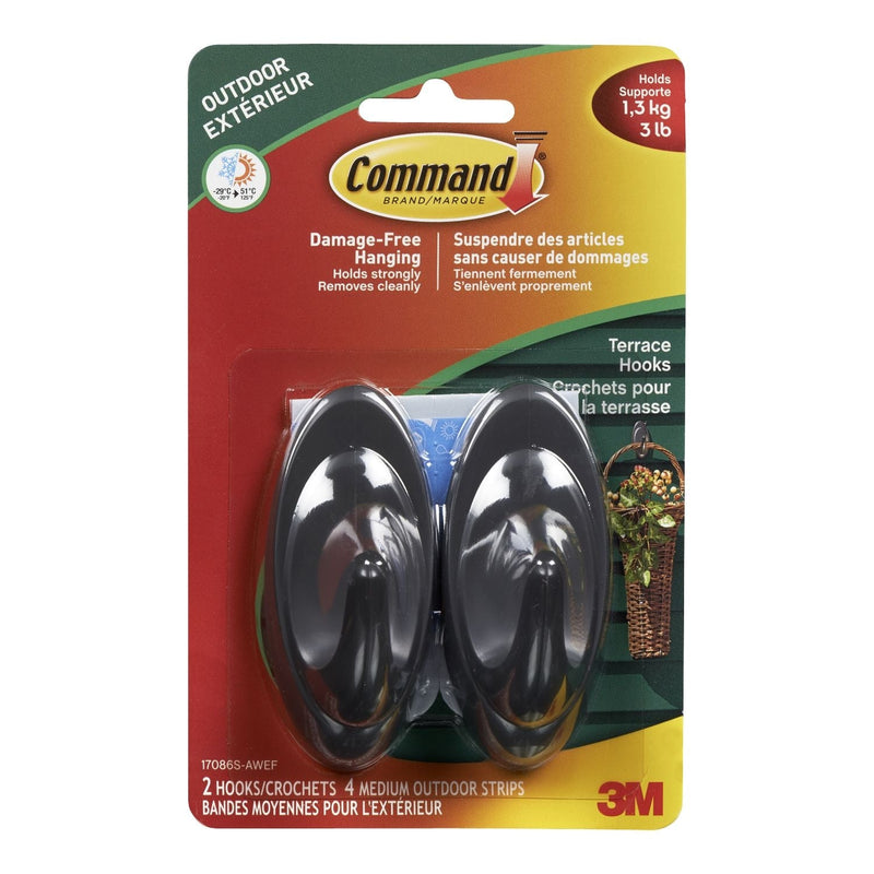 Command Outdoor Medium Slate Terrace Hooks, Easy Application, Foam Strips included J2