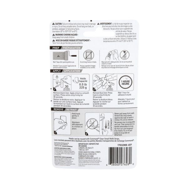 Command Small Decorative Hooks with Adhesive Strips, Matte Black, 0.5-lbs, 4 Strips per Pack N3
