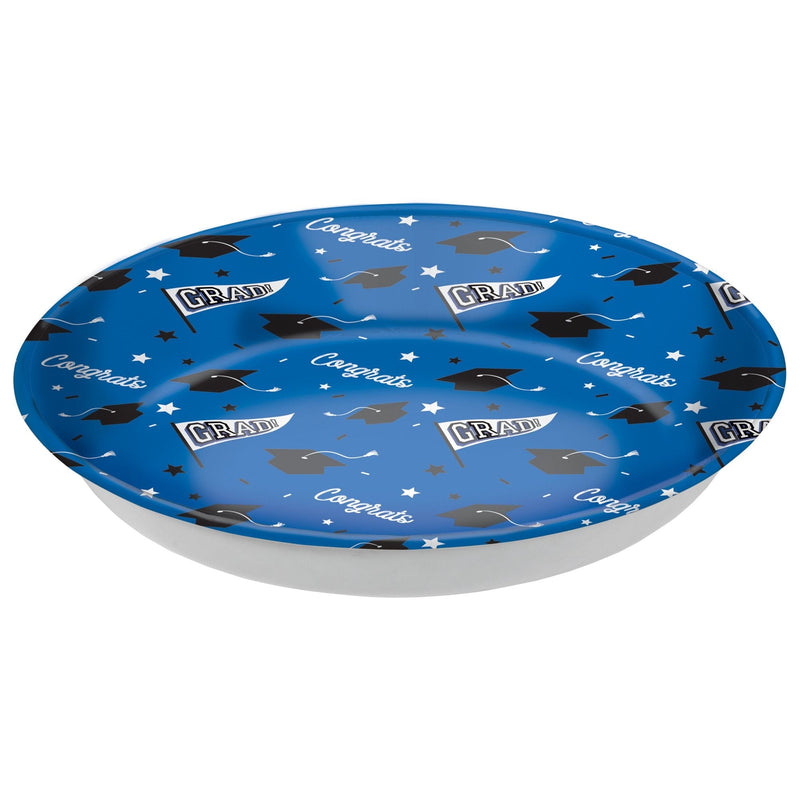 "Congrats Grad" Round Plastic Reusable Serving Bowl, Blue, 14-in, for Graduation X4