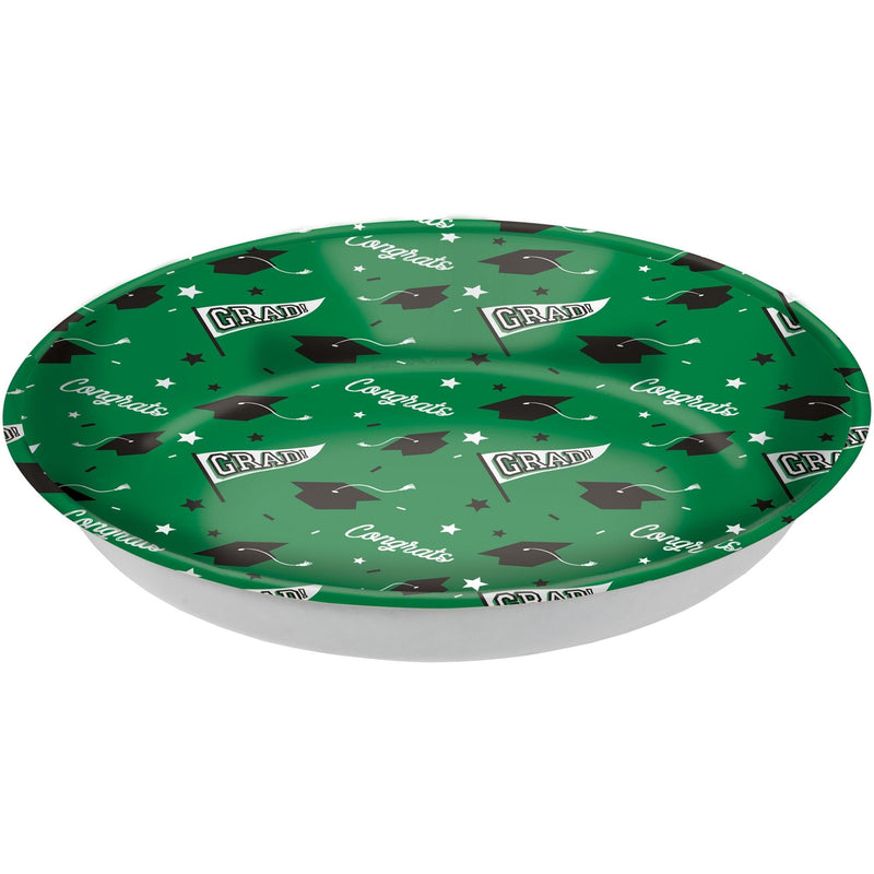 "Congrats Grad" Round Plastic Reusable Serving Bowl, Green, 14-in, for Graduation F6