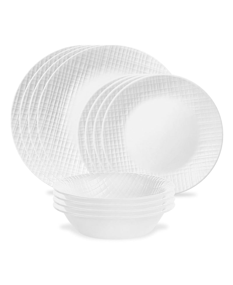 Corelle Linen Weave Dinnerware Set, Serves 4, 12-pc, White H1