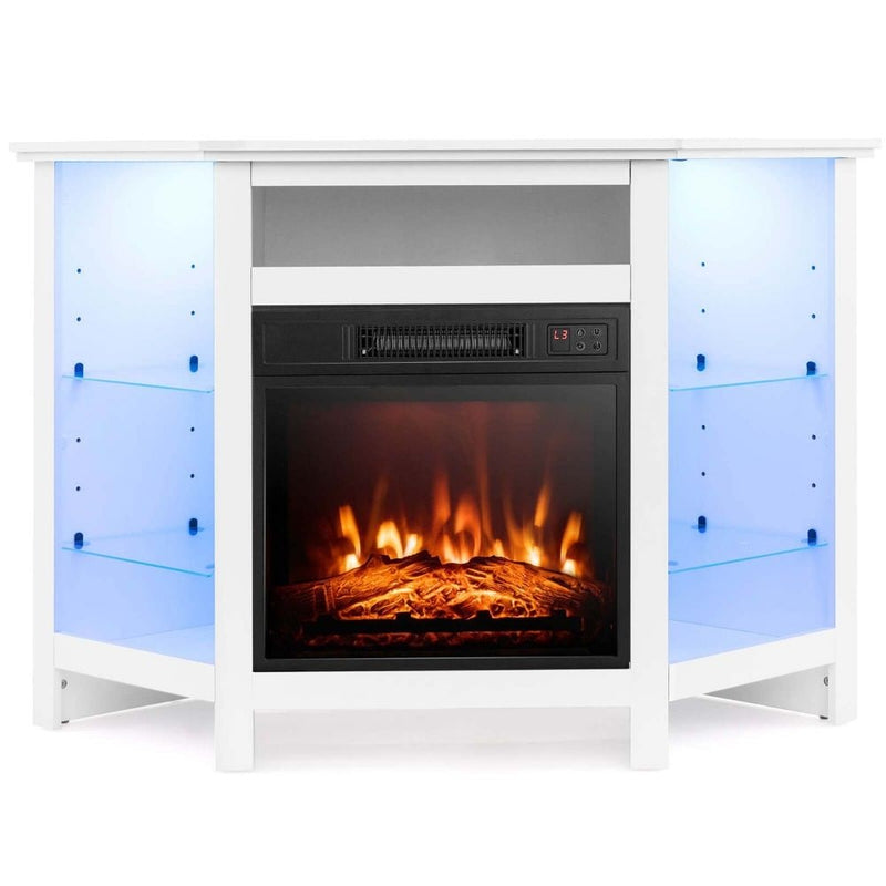 Costway Fireplace TV Stand with LED Lights, White M2