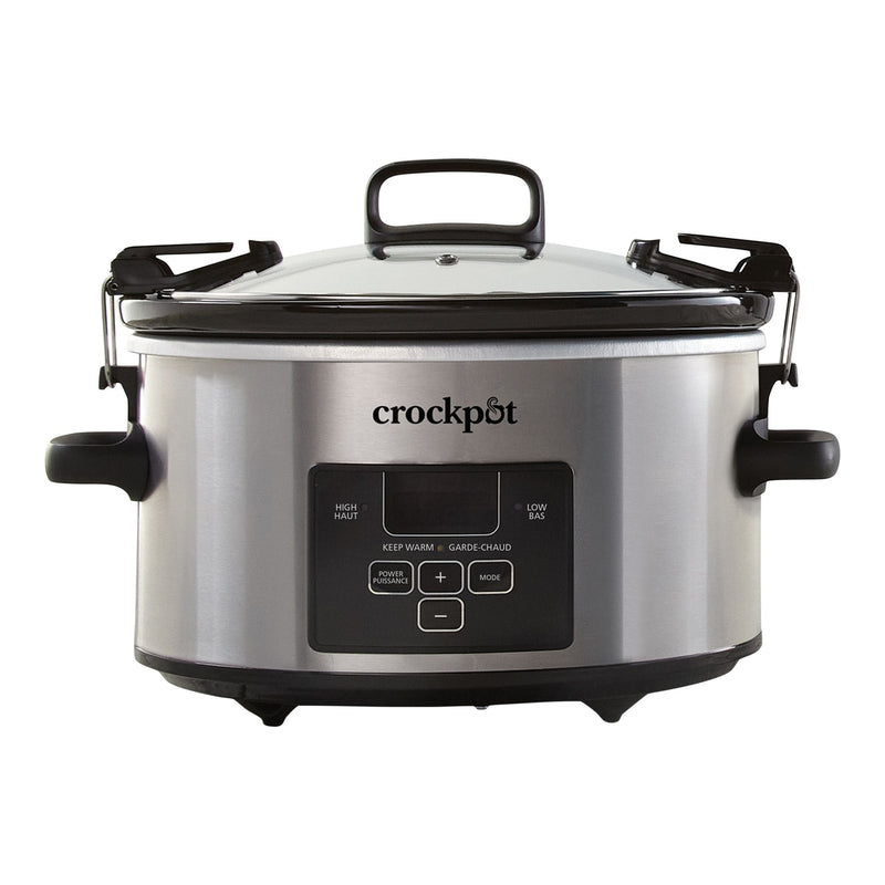 Crock-Pot Digital Programmable Slow Cooker with Locking Lid, Feeds 4 People & More, Stainless Steel, 4-qt J0
