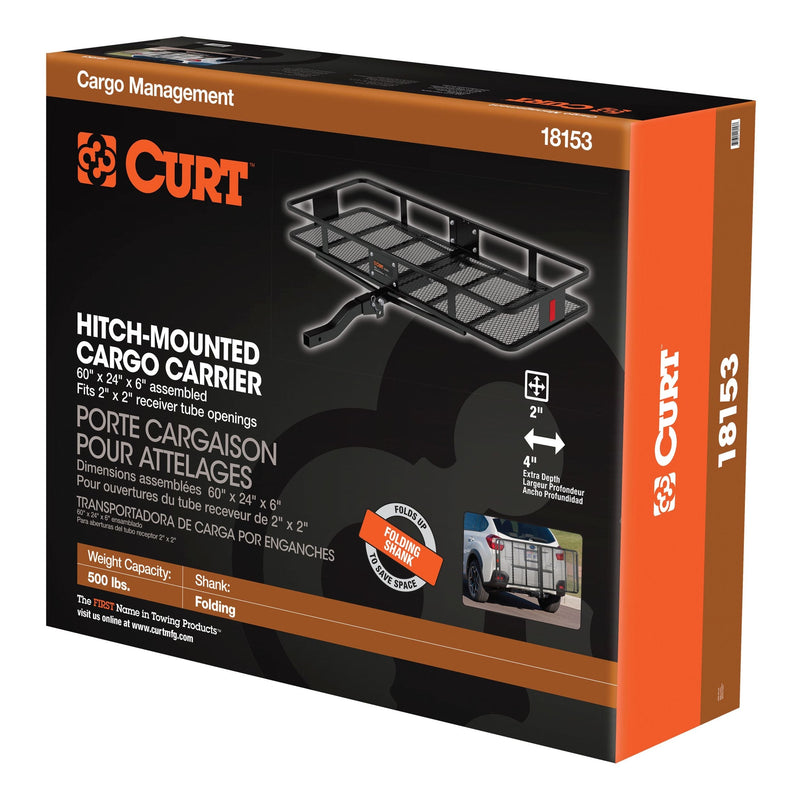 CURT 18153 60 x 24-Inch Basket Hitch Cargo Carrier, 500 lbs Capacity, Black Steel, 2-In Folding Shank V5