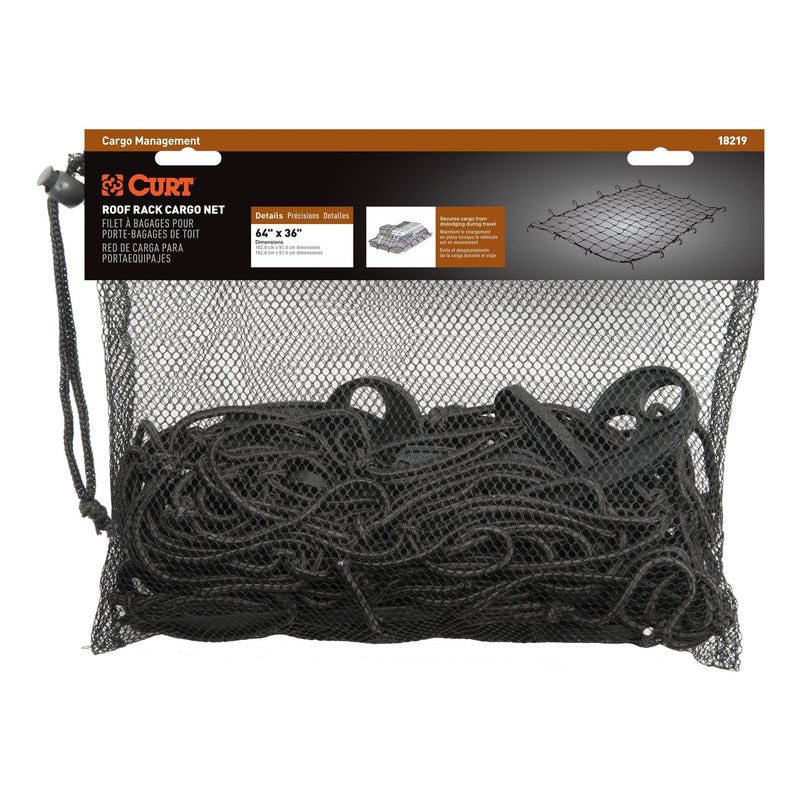 CURT 18219 Elastic Cargo Net with Hooks for Extended Roof Basket, 64 x 36-in G1