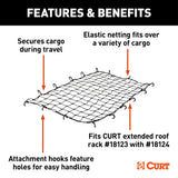 CURT 18219 Elastic Cargo Net with Hooks for Extended Roof Basket, 64 x 36-in