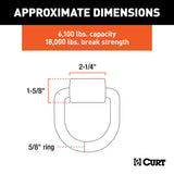CURT 83750 3 x 3-in Weld-On Tie-Down D-Ring (6,100 lbs, Raw Steel)