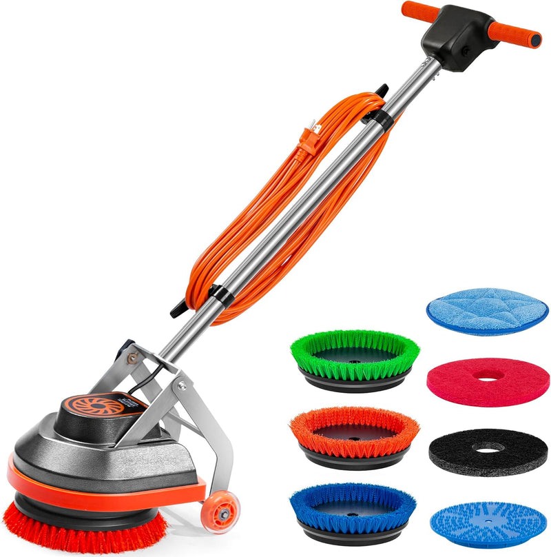 Commercial Floor Scrubber Machine with Brushes and Pads, Heavy Duty Floor Cleaner Polisher and Buffer- Deep Cleaning Tile and Grout, Hardwood Floors and Carpets without Getting on Hands and Knees Z1