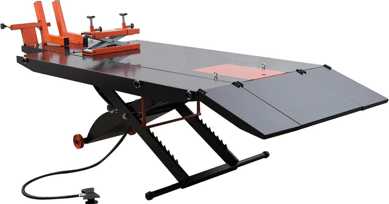 1500LB Air-Operated Motorcycle & ATV Lift Table – 48" Wide with Side Extensions, 2-Year Warranty E3