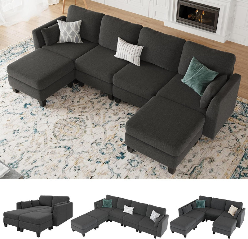 Modular Sectional Sofa, Convertible U Shaped Sofa Couch with High Density Memory Foam, 6 Seat Comfy Modular Sofa Couch for Living Room, Modern U Shaped Sectional Sofa, Dimgrey I1