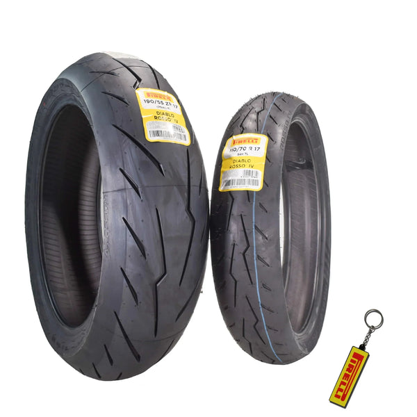 Motorcycle Tires Set – Front 110/70ZR17 & Rear 190/55ZR17 with Bonus Keychain W9