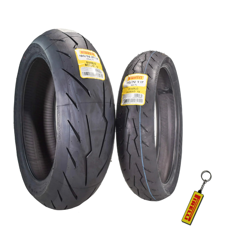 Motorcycle Tires Set – Front 110/70ZR17 & Rear 190/55ZR17 with Bonus Keychain W9