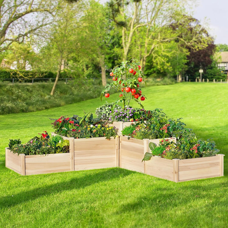 Garden Bed Outdoor Gardening, 28 Inch Depth 3-Tier Wood Planter Box with Cedar Leg, Baseboard, Leakage Hole,Easy Assembled, Ideal for Vegetables, Herbs, Flowers Z1