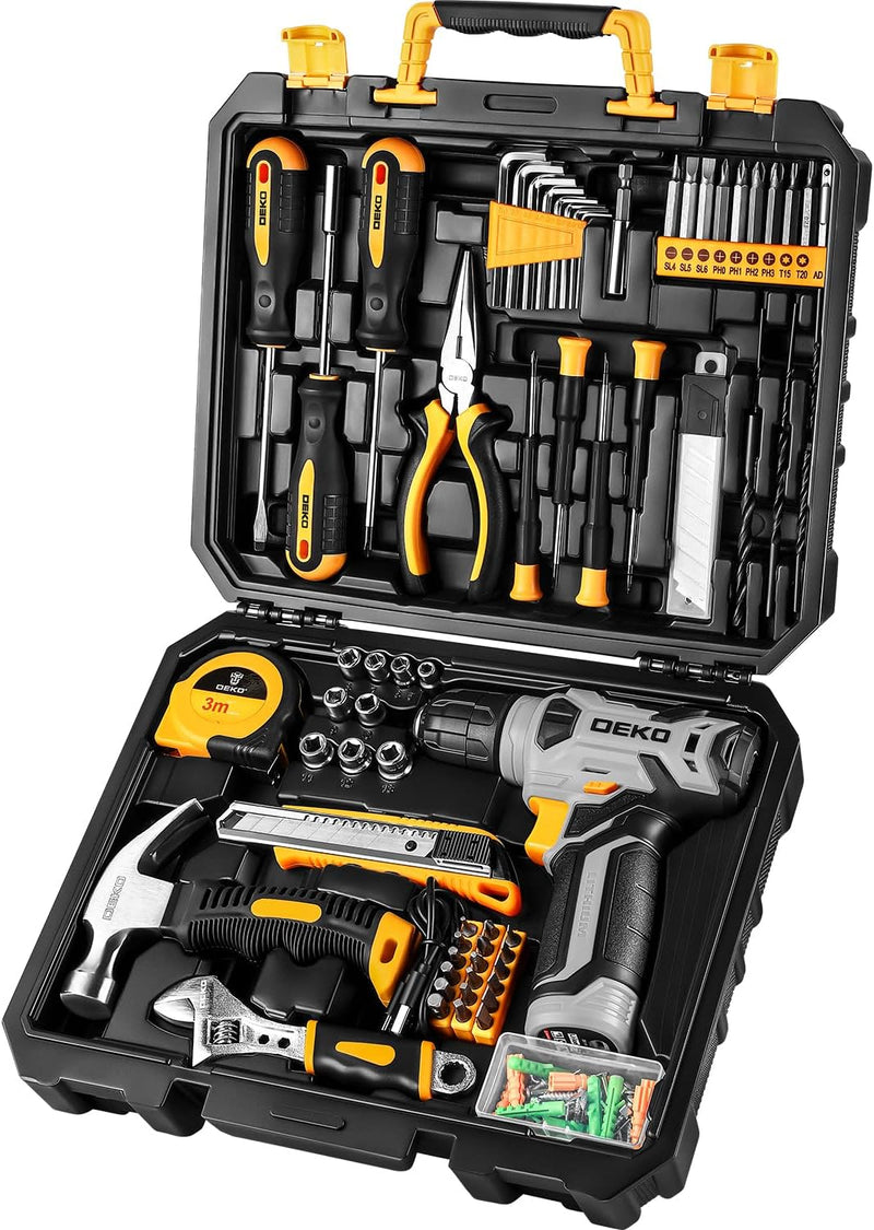 DEKOPRO Tool Set：Tool Kit with 8V Cordless Drill,Tool Box with Drill,Hand Drill Set for Men & Women,Home Tool Kits for House Repair,Handyman,DIY 126 Piece S9