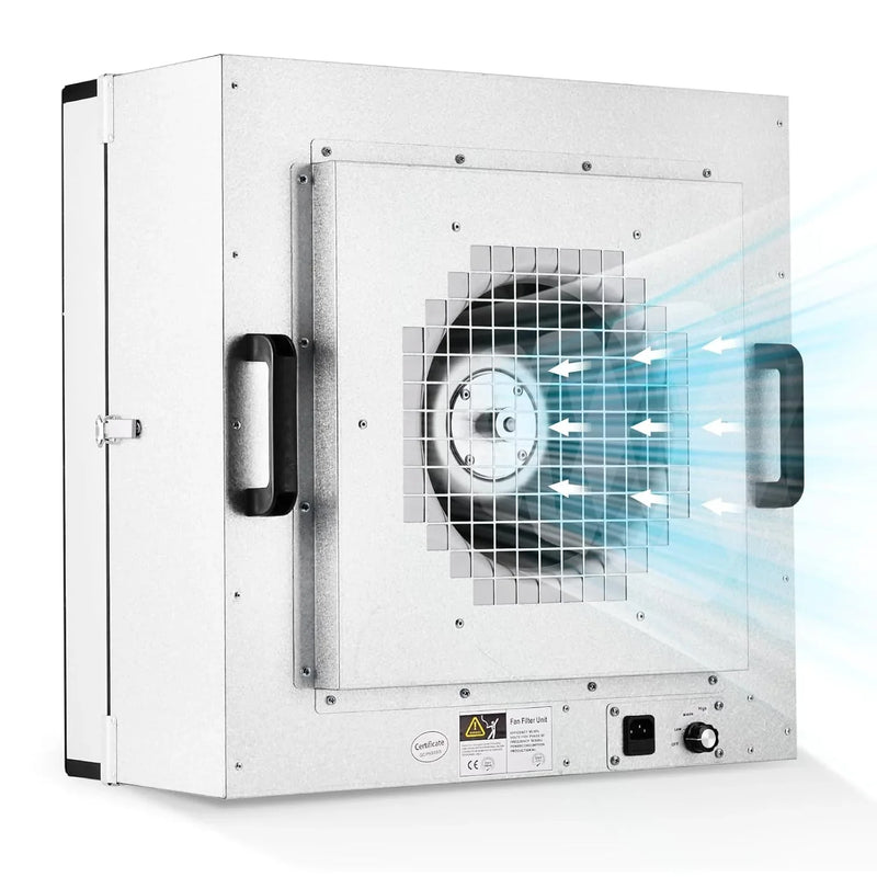 Laminar Flow Hood, H-14 HEPA Filter with Safety Locks, Class 100/ ISO Class 5 Cleanliness, Fan Filter Unit 22.6x22.6in Flow Hood Mycology/Clean Room/Laboratory 110V Z9