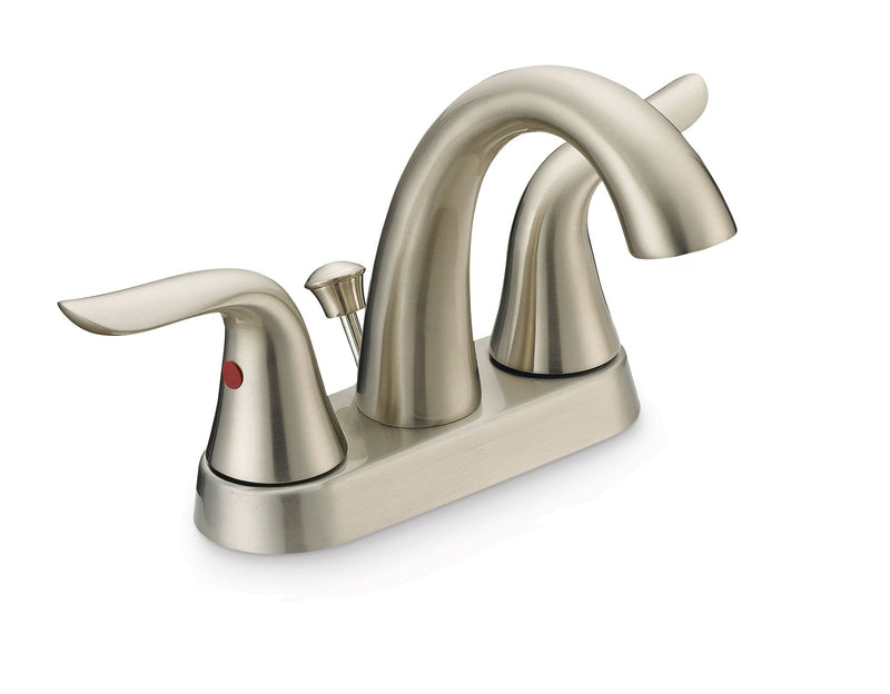 Danze Plymouth Double Handle 4-in Centreset Bathroom Sink Faucet with Pop-Up Drain, Brushed Nickel N1