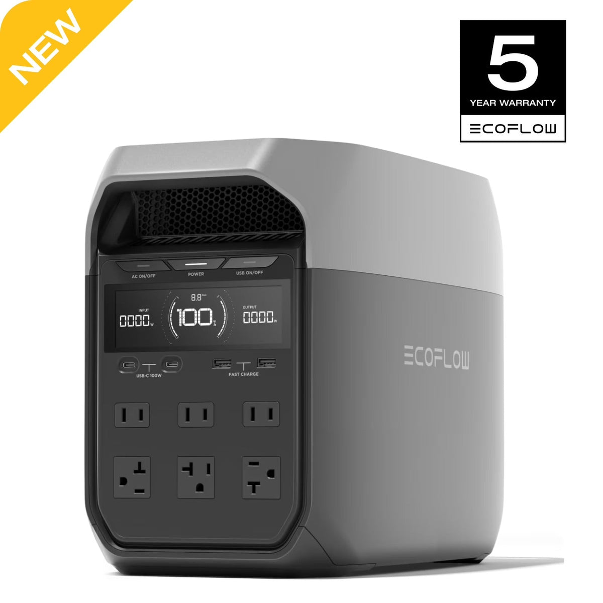 EF EcoFlow DELTA 3 Portable Power Station, Full Charge in 43 Min, 1024Wh LiFePO4 Battery, 1800W AC/100W USB-C Output, Solar Generator(Solar Panel...