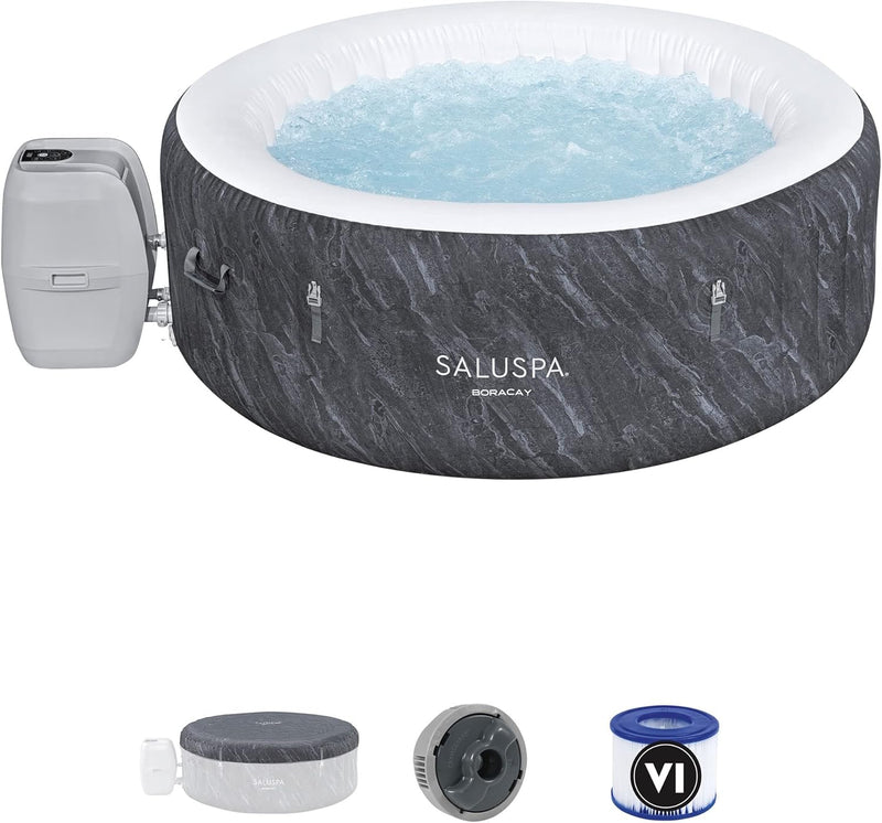 Bestway SaluSpa Fiji AirJet Large Round 2 to 4 Person Inflatable Hot Tub Portable Outdoor Spa with 120 AirJets and EnergySense Cover, Grey X4