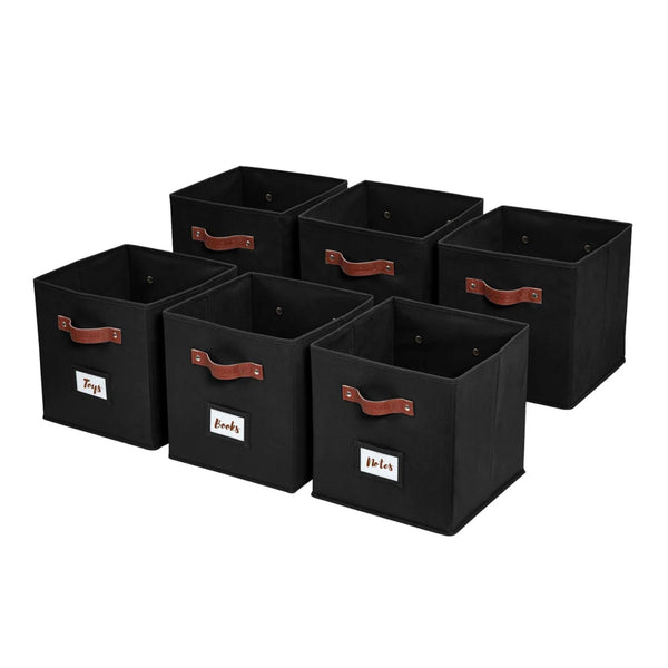 Decomomo Collapsible Storage Cube with Label, 11-in, 6-pk, Black N1