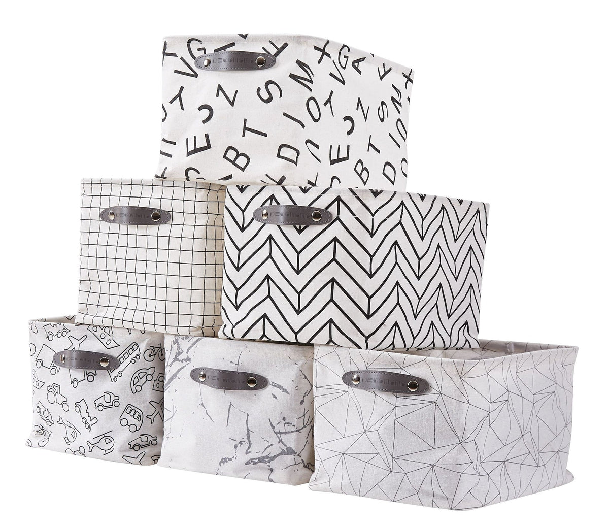Decomomo Large Water Resistant Storage Bin, 15-in x 11-in x 9.5-in, 6-pk, Black Pattern