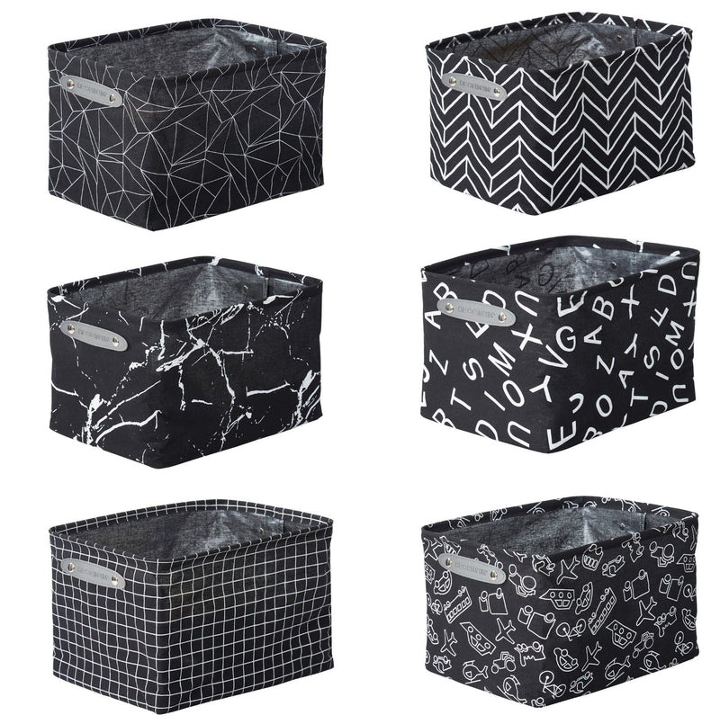 Decomomo Large Water Resistant Storage Bin, 15-in x 11-in x 9.5-in, 6-pk, White Pattern D4