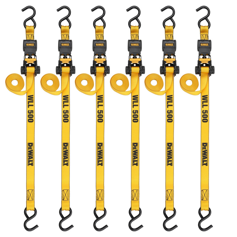 Dewalt DXBC15006X 1,500-lb Ratchet Tie-Down, with Storage Bag, 1-in x 10-ft, 6-pk, Yellow G9