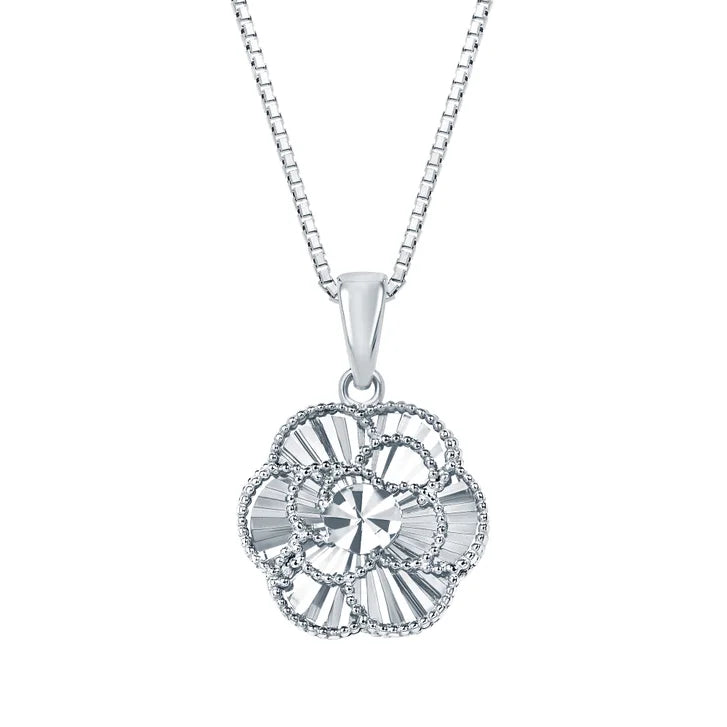 Diamond Cut Floral Pendant in White Gold U0