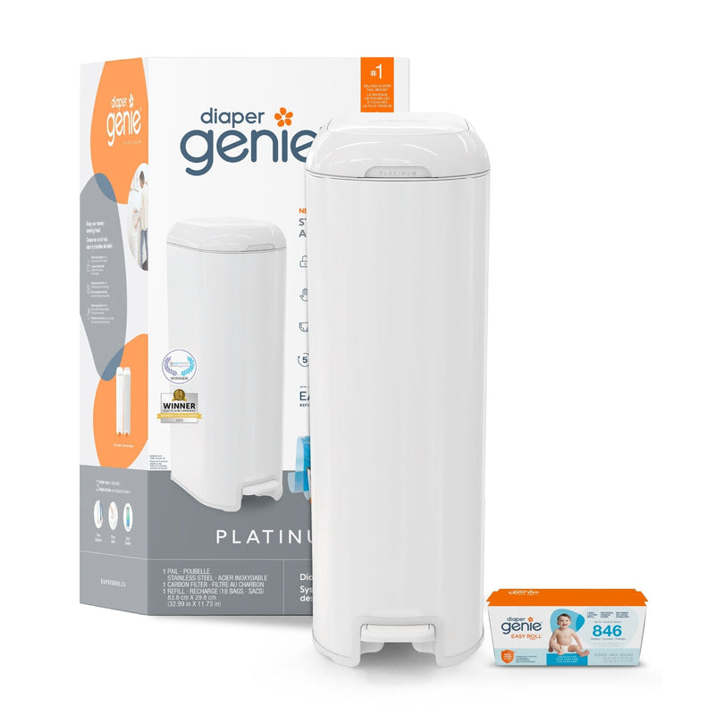 Diaper Genie Platinum Stainless Steel Pail, White K2