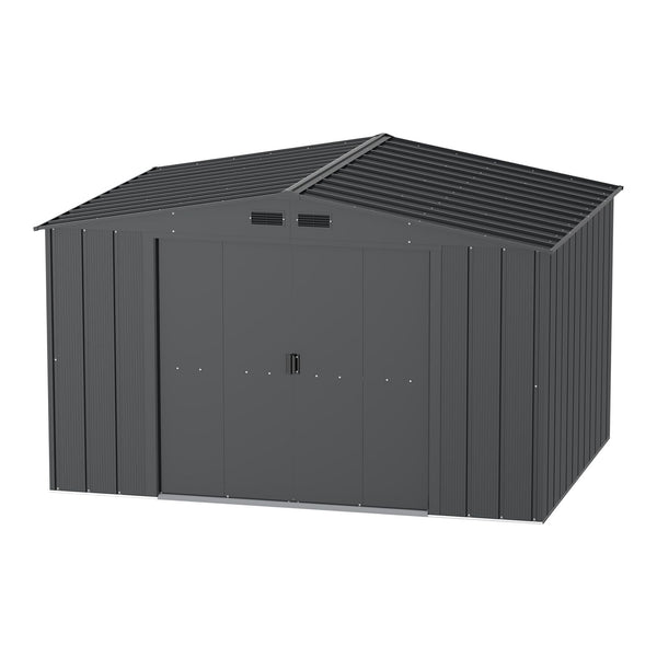 Duramax Metal Outdoor Storage Shed with Steel Frame, Dark Grey, 10-1/2-ft x 8-ft F9