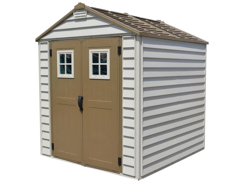 Duramax StoreMax Vinyl Garden Shed, Brown, 7-ft x 7-ft G7