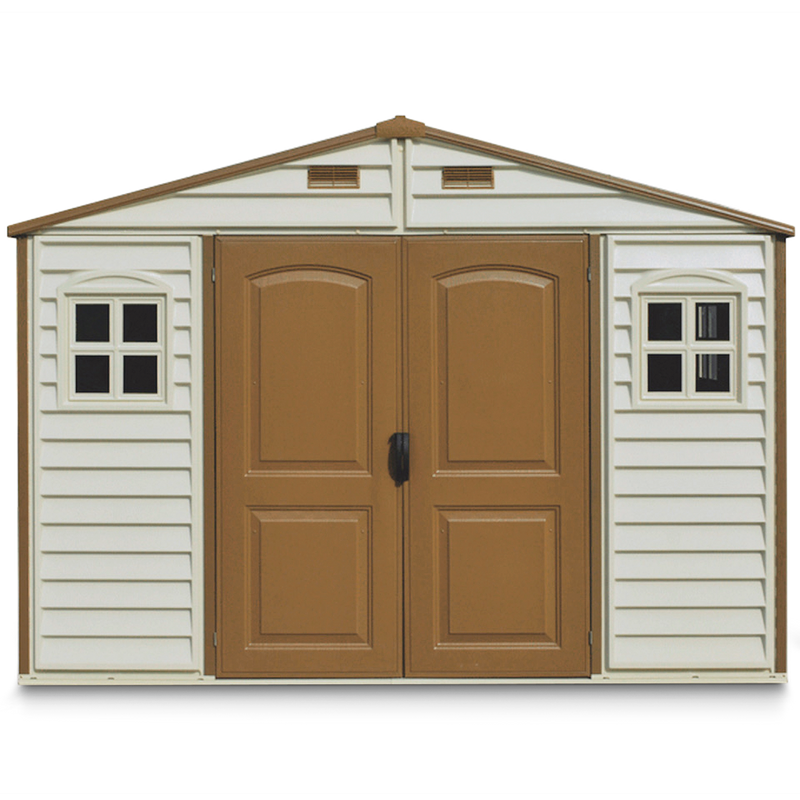 Duramax Woodside Vinyl Resin Garden Shed, Brown, 10-1/2-ft x 8-ft T9