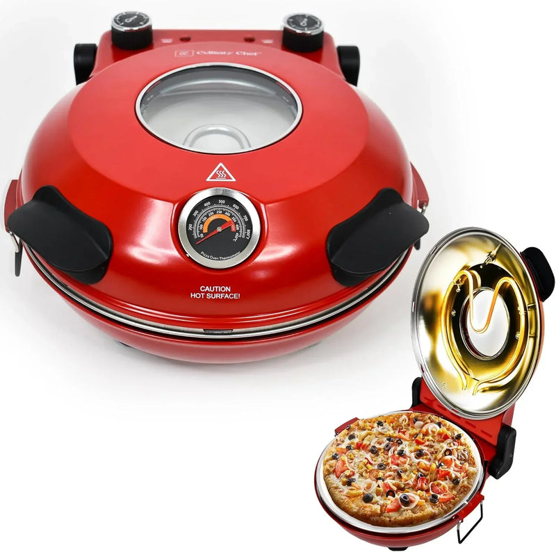 Electric Pizza Oven with Ceramic Stone, Viewing Window, Adjustable Heat Control, Timer and 1200W Baking Power, DIY Homemade Pizzeria, Large 12-- Pie Capacity (Black) P4