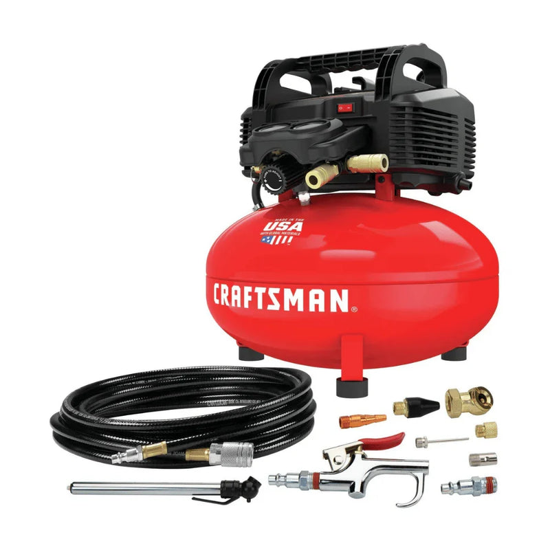 Craftsman 6 Gallon Pancake Air Compressor, Oil-Free, 150 PSI, Portable with Accessory Kit U3