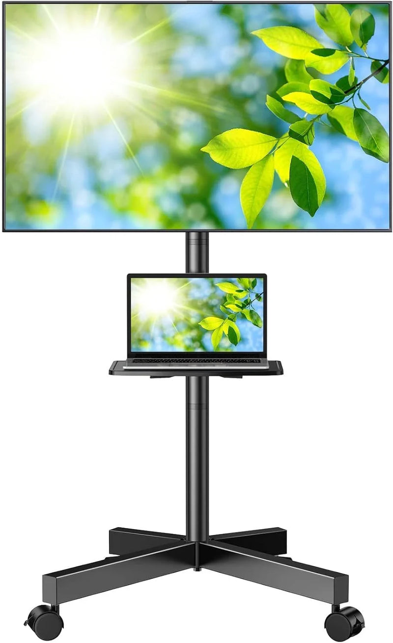 Mobile TV Stand for 23-60 Inch LCD LED Flat/Curved Panel Screen TVs, Tilt TV Cart Holds up to 88Lbs Portable Stand with Laptop Shelf Rolling Floor Max VESA 400x400mm (PSTVMC06) A1