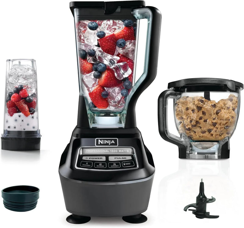 Blender, Mega Kitchen System, 1500W, 4 Functions for Smoothies, Processing, Dough, Drinks & More, with 72 Blender Pitcher, 64 Processor Bowl, 2 Nutri Cups Lids, Black, BL770 P0