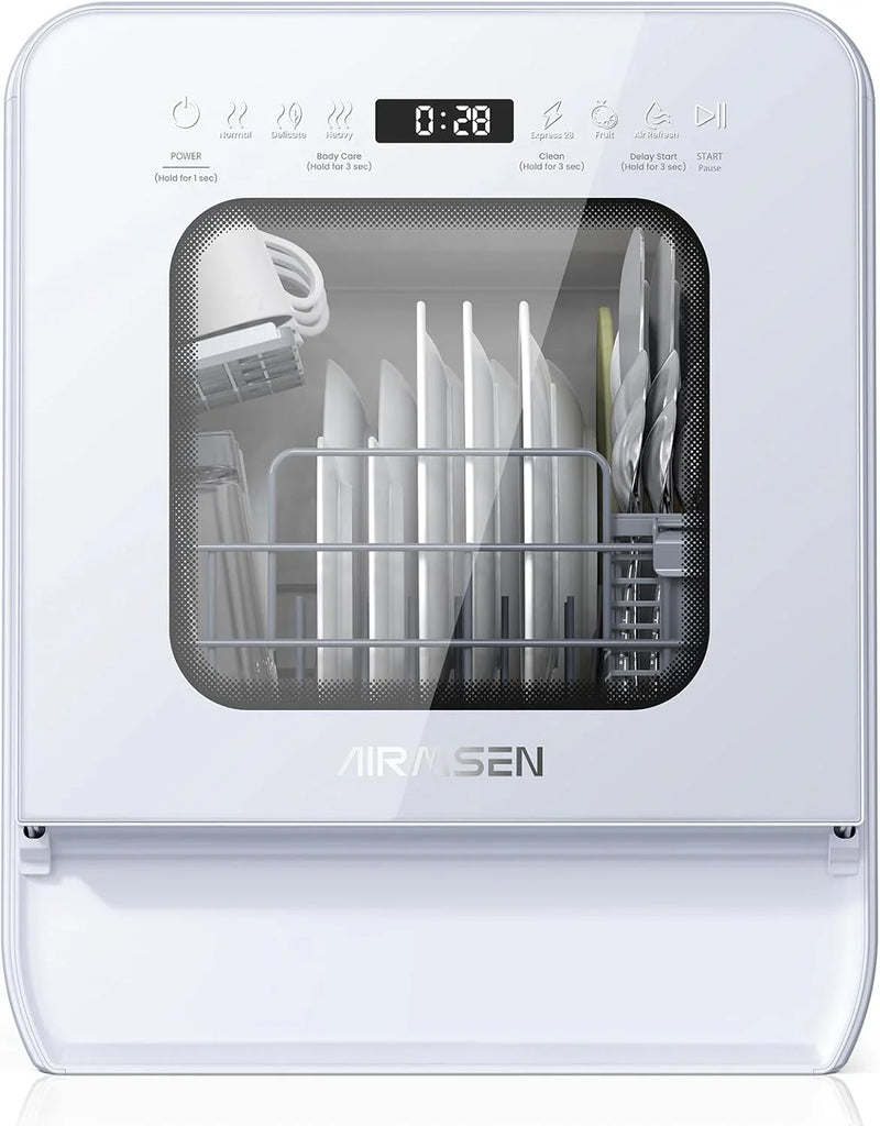 Desktop dishwasher set, double-layer shelf design, portable dishwasher, built-in 5-liter water tank, 3 spray arms, 12-hour delay start, no need to connect power supply, white model Z6