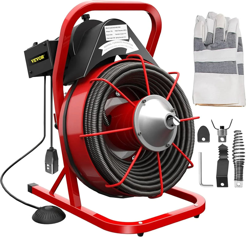 Electric Drain Cleaner Machine by [Brand], 75 Ft x 3/8 Inch, Fits 1-4 Inch Pipes, Portable with 4 Cutters, Powerful Plumbing Tool for Clogs D4