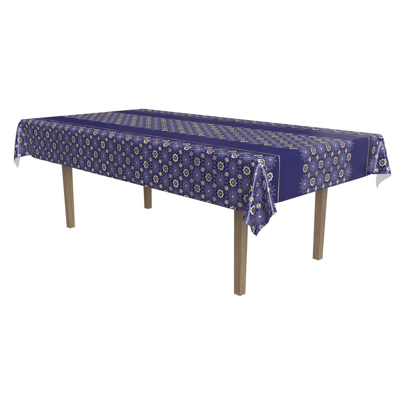Eid Ramadan Rectangle Plastic Reusable Table Cover, Navy Blue/Gold, 54 x 108-in, for Religious Party/Eid Mubarak/Ramadan O6