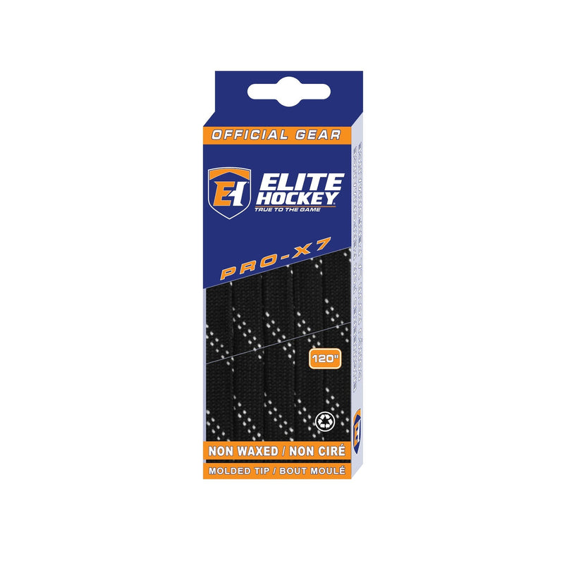Elite Hockey Pro-X7 Skate Laces, Non-Waxed, Black, Assorted Sizes C0