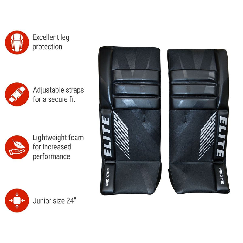 Elite Hockey Vasilevskiy PRO-X700 Street Hockey Goalie Leg Pads, Junior, 24-in M9