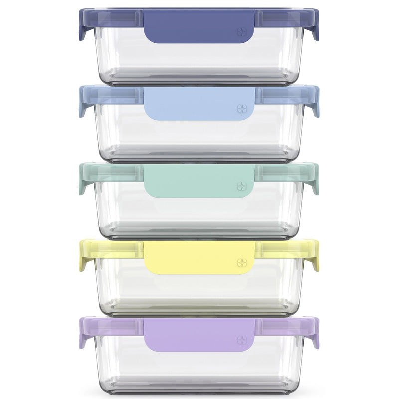 ello Colour Lock Glass Meal Prep Food Storage Container Set with Leakproof Lids, 10-pc H9