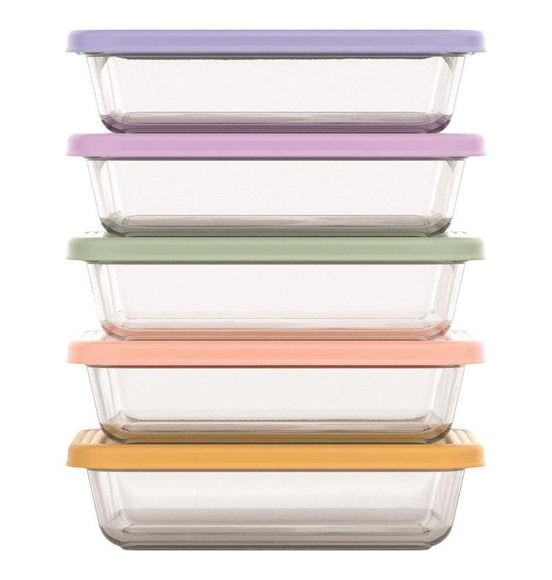 ello Everyday Glass Meal Prep Food Storage Container Set with Press-Fit Lids, Multi-Coloured, 10-pc D5