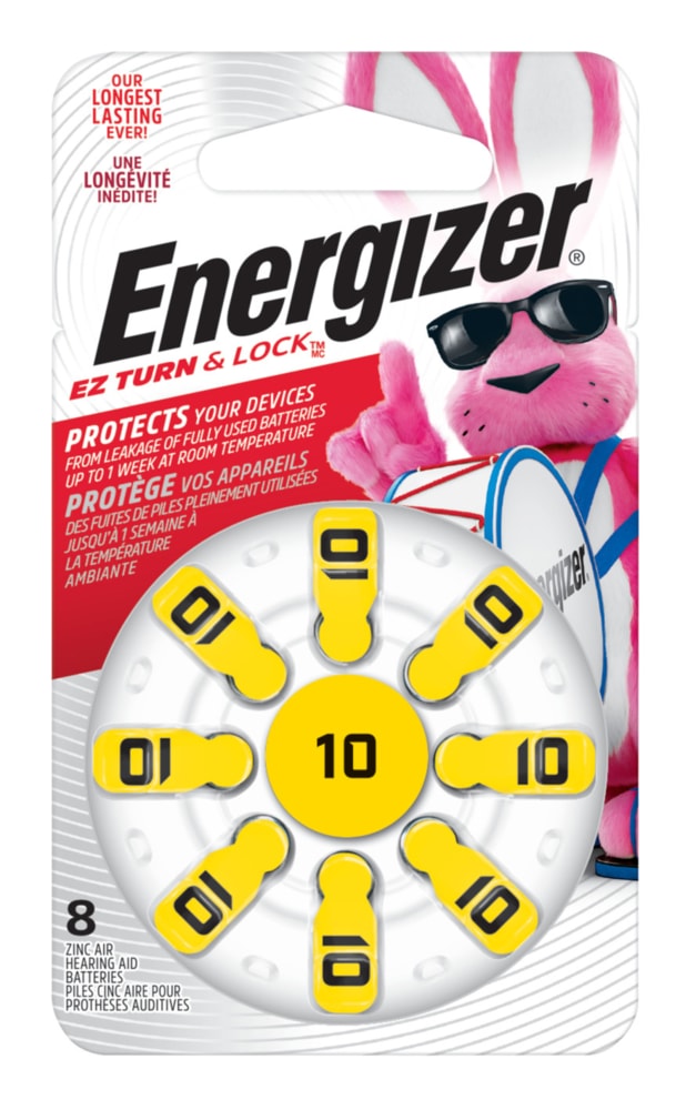 Energizer 8-pk Size AZ10 1.4V / 1.4 Volt Zinc Hearing Aid Batteries, EZ Turn Lock E6