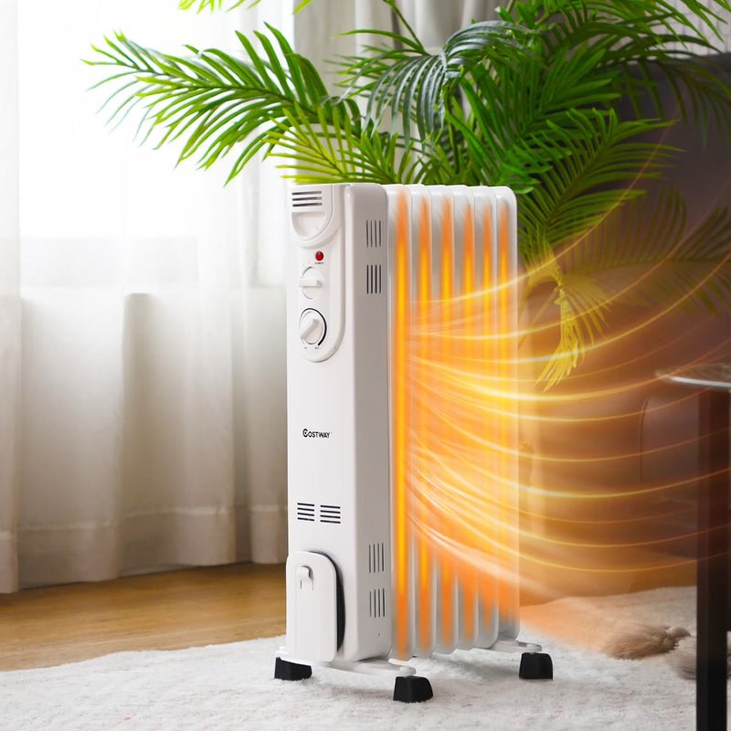 Costway 1500W Electric Oil Filled Radiator Space Heater 5-Fin Thermostat Room Radiant L5