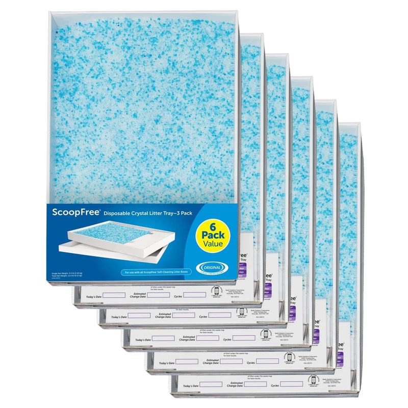 ScoopFree Complete Replacement Blue Crystal Litter Tray-- 6-Pack Easy Cleanup with Disposable Tray Includes Leak Protection and Low Tracking Litter D9