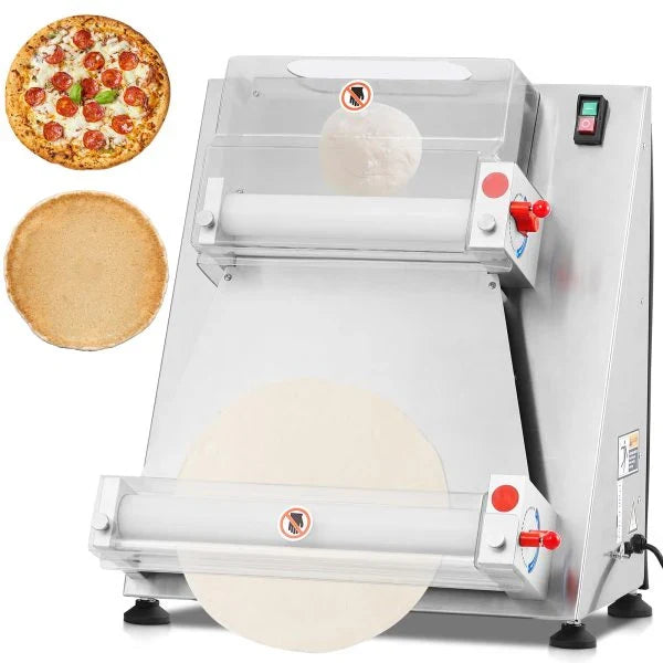 Commercial Pizza Dough Roller Sheeter, Max 16, Automatic 370W Electric Pizza Dough Roller, Stainless Steel, Suitable for Noodle, Pizza Bread and Pasta Maker Equipment C1