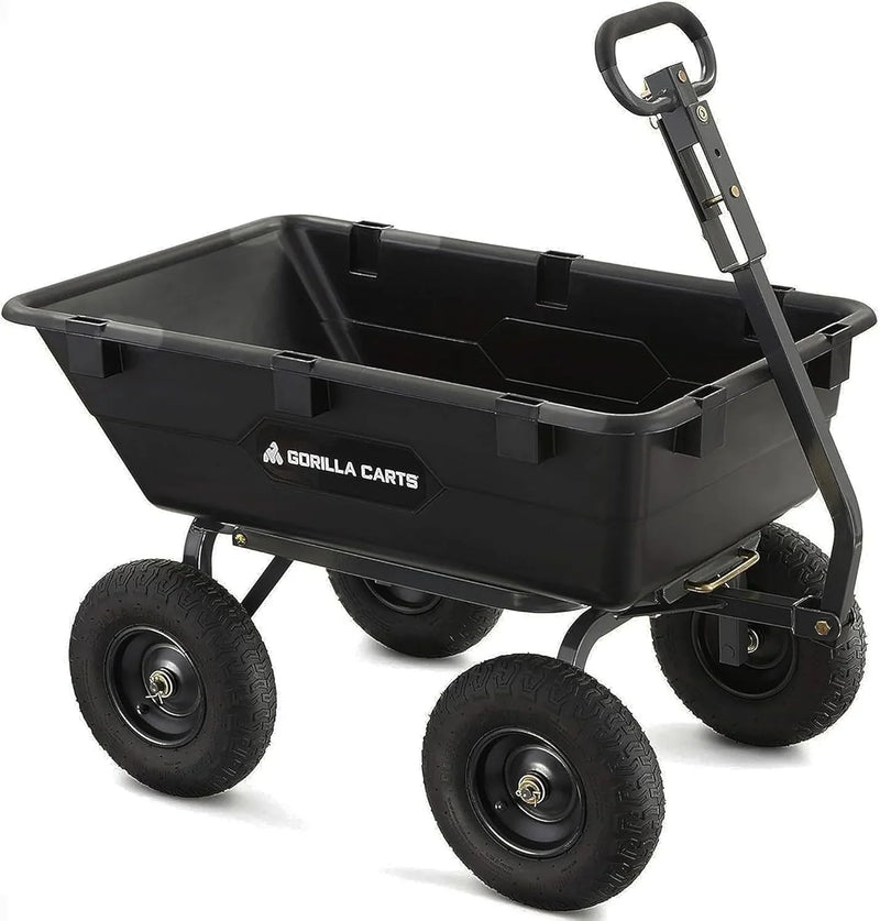 Heavy Duty Poly Utility Dump Wagon Garden Cart w/Pneumatic Tires, 6 Cu Ft - 1200 lb Capacity Outdoor Wheelbarrow for Yard, Landscaping & Gardening, Lawn Tractor or ATV Towable-Gorilla Carts G8